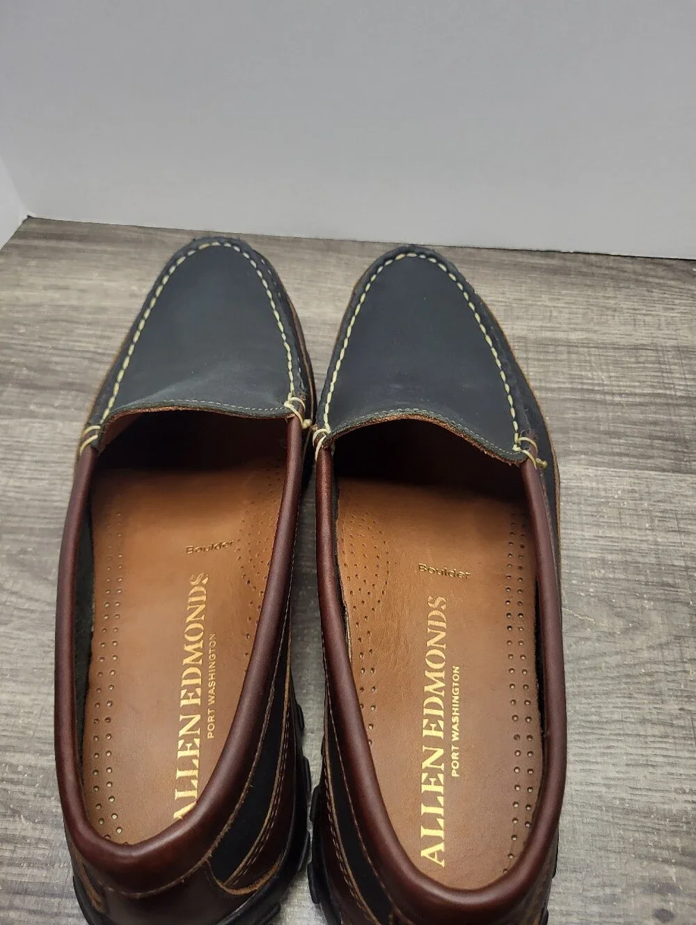 Allen Edmonds Boulder Black Brn Leather Driving Loafers Moccasin Mens Size 8.5 E
